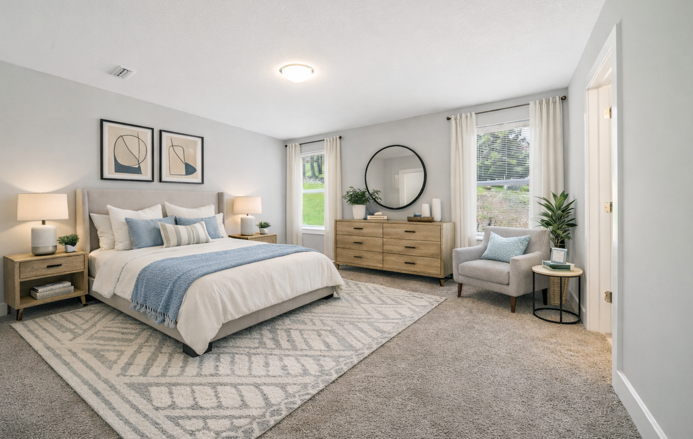 Contemporary coastal bedroom design with art-1